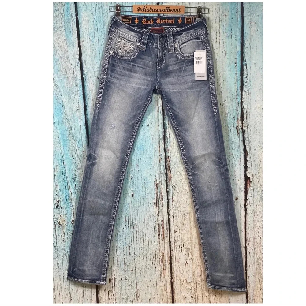 ROCK REVIVAL NWT Barbila Straight Embellished Jeans - Picture 5 of 16